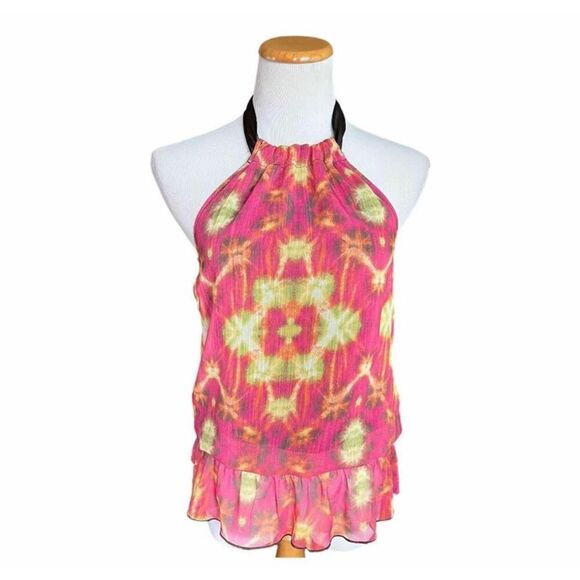 Womens Iz Byer California Kaleidoscope Tie Dye Peplum Halter Top - Sz S - Picture 1 of 1